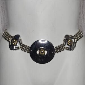 VTG 70s 80s Silver/Brass Tone Flower Rope Belt, 36" long